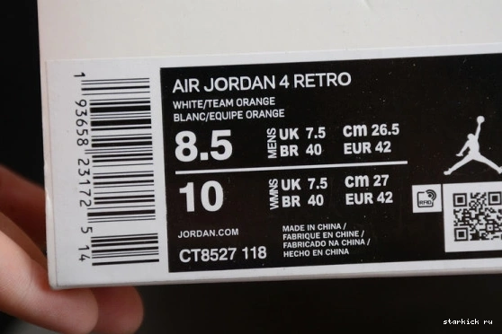 CT8527-118 Metallic Jordan Air 4 Orange Retro CT8527-118 0430